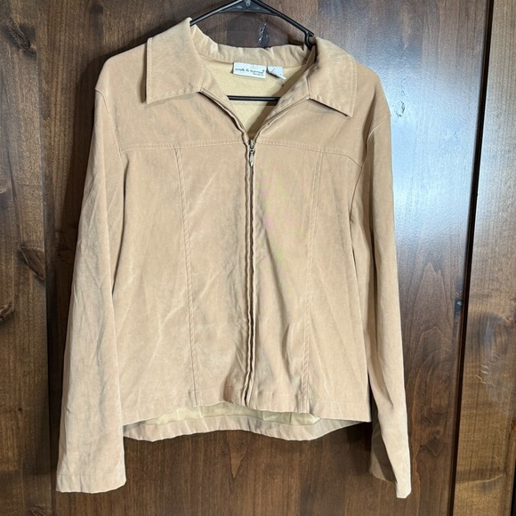 Croft & Barrow jacket tan lightweight stretch zip up women’s size  L - Picture 3 of 8